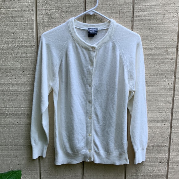 Vintage Sweaters - Vtg Designers Originals Winter White Cardigan Sweater Sz S button-up MADE IN USA